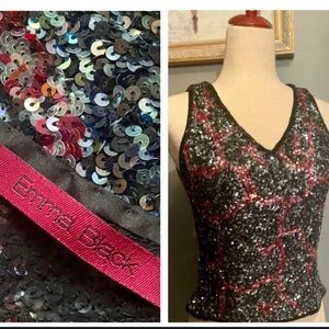 Emma Black Vintage Silk Sequin Top
